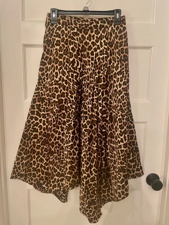 Zara Satin Leopard Asymmetrical Midi Skirt - Brown & Black - Picture 2 of 5